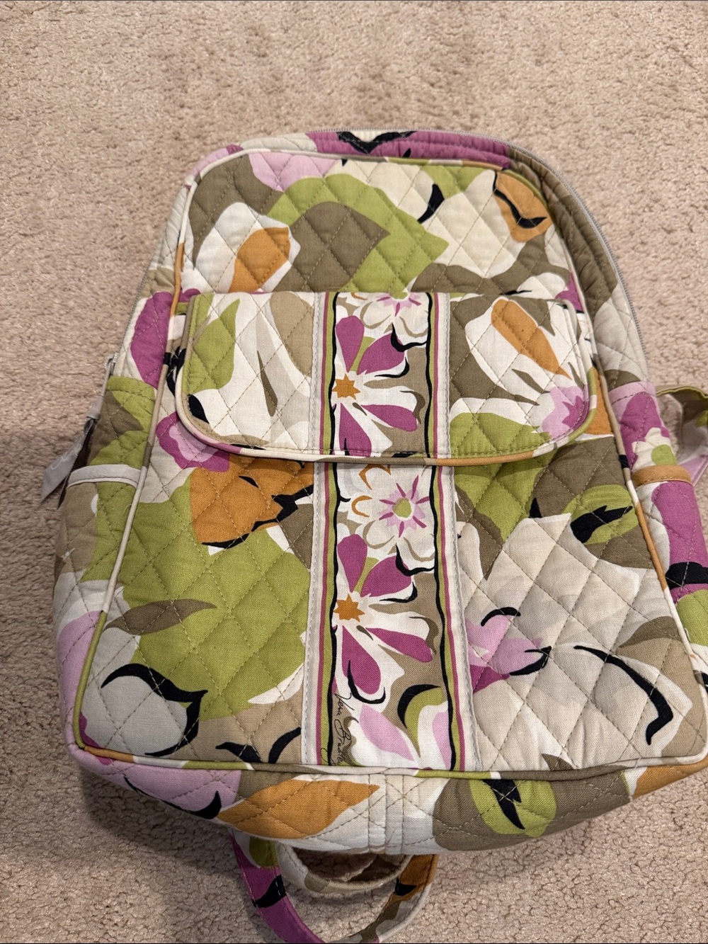 Vera Bradley Quilted Floral Backpack Tote - Green & Pink great for iPad